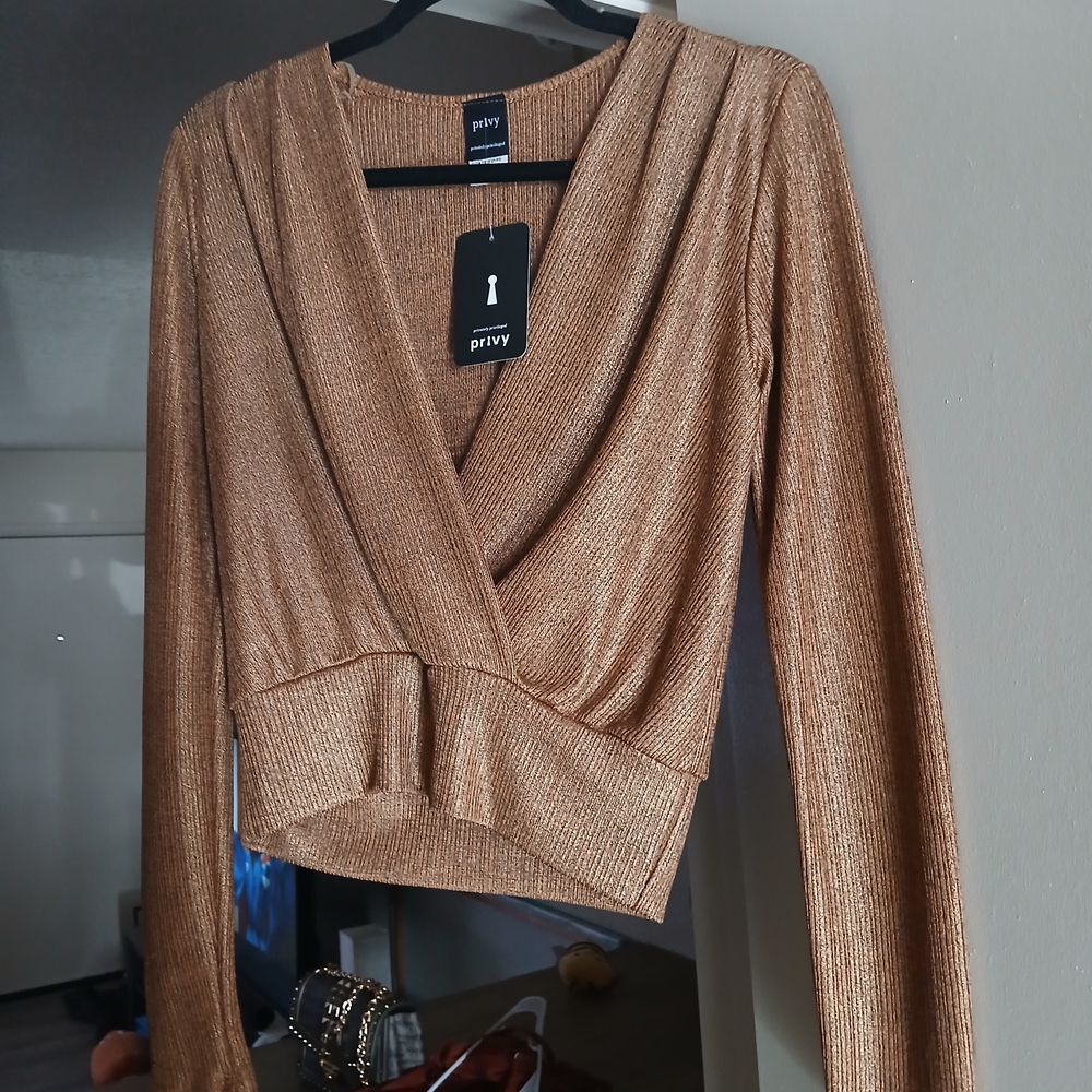 Privy Gold Long Sleeve Wrap Top